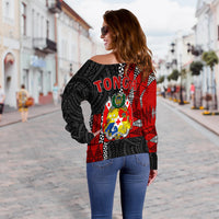 Tonga Off Shoulder Sweater Tongan Pattern Mix Polynesian LT13 - Polynesian Pride