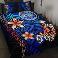 Marshall Islands Quilt Bed Set - Vintage Tribal Mountain Crest Blue - Polynesian Pride