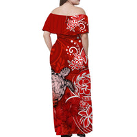 (Custom Personalised) Hawaii Off Shoulder Long Dress Polynesia Red Sea Turtle Honu and Hibiscus LT13 - Polynesian Pride