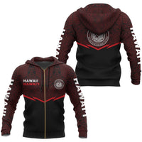 Hawaii Polynesian Zipper Hoodie Red Energy Style Unisex Red - Polynesian Pride