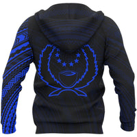 Pohnpei Hoodie Pohnpei Flag Polynesian Tattoo Style Blue - Polynesian Pride