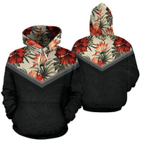 Hawaiian Pattern Vintage Hoodie Red Hibiscus Unisex White - Polynesian Pride