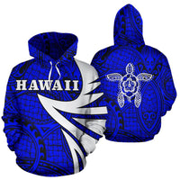 Hawaii Turtle Polynesian Hoodie Blue Warrior Style Unisex White - Polynesian Pride