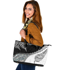 Paua Shell Maori Silver Fern Large Leather Tote White - Polynesian Pride