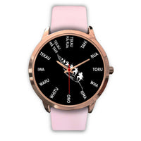 Haka Fern Maori Language Rose Gold Watch Pink Leather - Polynesian Pride