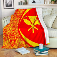 Hawaii Premium Blanket Kanaka Polynesian - Circle Style Red And Yellow White - Polynesian Pride