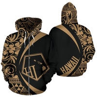 Hawaii Polynesian Zip up Hoodie Tribal Golden Color 2.0 Circle Style Unisex Gold - Polynesian Pride