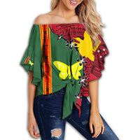 Polynesian Pride Clothing - Oro PNG Suture Style Women's Off Shoulder Wrap Waist Top Women Red - Polynesian Pride