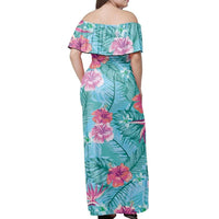 Polynesian Pride Dress - Tropical Hibiscus Blue Off Shoulder Long Dress - Polynesian Pride