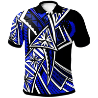 Polynesian Pride Apparel Pohnpei Polo Shirt Tribal Flower Special Pattern Blue Color Unisex Blue - Polynesian Pride