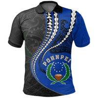 Polynesian Pride Apparel Pohnpei Polo Shirt Pohnpei Flag Kanaloa Tatau Unisex Blue - Polynesian Pride