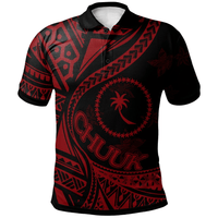 Polynesian Pride Apparel Chuuk Polo Shirt Plumeria Flowers Red Version Unisex Black - Polynesian Pride
