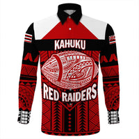 Polynesian Pride Shirt - Personalized Hawaiian High Kahuku Football Long Sleeve Button Shirt LT10 Unisex Red - Polynesian Pride
