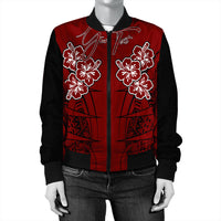 Polynesian Pride Jacket - Personalized Hawaii Spearhead Hibiscus Polynesian Bomber Jacket LT10 Unisex Red - Polynesian Pride