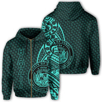 Hawaii Polynesian Zipper Hoodie Turquoise Emboss Style Unisex Turquoise - Polynesian Pride
