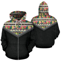 Hawaii Vintage Pattern Zip up Hoodie Mix Unisex Black - Polynesian Pride