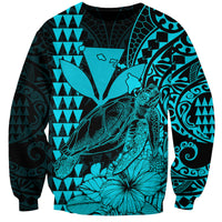 Kakau Polynesian Tribal Hawaiian Turtle with Kanaka Maoli Teal Sweatshirt LT9 Unisex Teal - Polynesian Pride