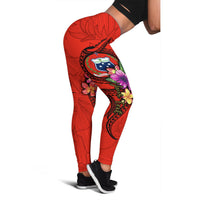 Samoa Polynesian Custom Personalised Women's Leggings - Floral With Seal Red - Polynesian Pride