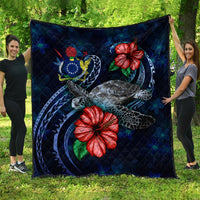 Cook Islands Polynesian Premium Quilt - Blue Turtle Hibiscus Blue - Polynesian Pride