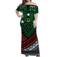 (Custom Personalised) Vanuatu Penama Province Tribal Pattern Women Off Shoulder Long Dress - LT12 Long Dress Green - Polynesian Pride