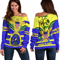 US Virgin Islands Off Shoulder Sweater Egales with Seal LT4 Art - Polynesian Pride