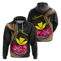 Hawaii Polynesian Fish Hook Hibiscus Hoodie LT12 Hoodie Black - Polynesian Pride