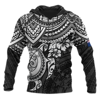 Cook Islands Polynesian Hoodie White Turtle Unisex White - Polynesian Pride