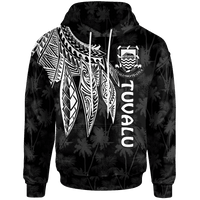 Tuvalu Hoodie Polynesian Wings (White) Blue - Polynesian Pride