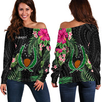 Pohnpei Micronesia Off Shoulder Sweater Tropical Flowers LT13 Black - Polynesian Pride