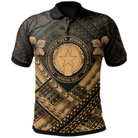 Northern Mariana Islands Polo Shirt CNMI Seal Camisole Hibiscus Style (Gold) Unisex Gold - Polynesian Pride