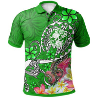 Tonga Polo Shirt Turtle Plumeria (GREEN) Unisex Green - Polynesian Pride