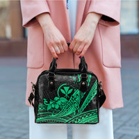 Hawaii Humpback Whale With Hibiscus Tribal Green Shoulder Handbag - LT12 One Size Green - Polynesian Pride