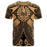 Tahiti T Shirt Gold Seal with Polynesian Tattoo Unisex Art - Polynesian Pride
