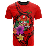 Fiji Polynesian T Shirt Floral With Seal Red Unisex Red - Polynesian Pride