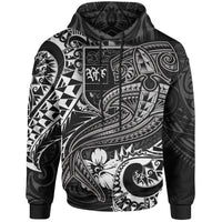 Fiji Hoodie White Shark Polynesian Tattoo Unisex White - Polynesian Pride