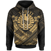 Tahiti Polynesian Hoodie Tahiti Gold Seal Camisole Hibiscus Style Unisex Gold - Polynesian Pride