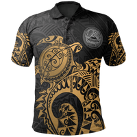 American Samoa Polo Shirt Amerika Samoa Seal Golden Turtle Tattoo Unisex Golden - Polynesian Pride