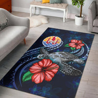 Tahiti Polynesian Area Rug - Blue Turtle Hibiscus Blue - Polynesian Pride