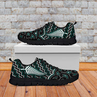 New Zealand Sneaker Maori Graphic Tee patterns Green LT6 Kid's Sneakers - Black Sole - Polynesian Pride