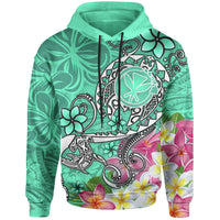Hawaii Hoodie Turtle Plumeria Polynesian Tattoo Turquoise Color Unisex Turquoise - Polynesian Pride