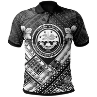 Federated States of Micronesia Polynesian Polo Shirt FSM White Seal Camisole Hibiscus Style Unisex Black - Polynesian Pride