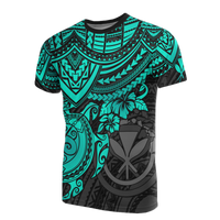 Polynesian Hawaii T Shirt Kanaka Maoli Turquoise Turtle Hibiscus Unisex Blue - Polynesian Pride