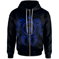 Hawaii Polynesian Zip up Hoodie Vintage Polynesian Turtle (Blue) Unisex Reggae - Polynesian Pride