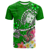 Fiji T Shirt Turtle Plumeria (Green) Unisex Green - Polynesian Pride