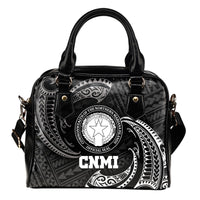 Northern Mariana Islands Polynesian Shoulder Handbag - White Tribal Wave One Size Black - Polynesian Pride