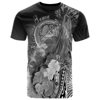 American Samoa Polynesian T Shirt Humpback Whale with Tropical Flowers (White) Unisex White - Polynesian Pride