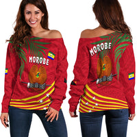 Morobe Province Off Shoulder Sweater Coconut PNG LT13 Red - Polynesian Pride