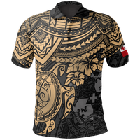 Tonga Polo Shirt Tongan Flag Coat Coat Of Arms Golden Turtle Hibiscus Unisex BLACK - Polynesian Pride