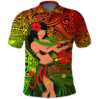 Custom Hawaii Hula Girl Reggae Polo Shirt LT2 - Polynesian Pride