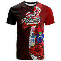 Cook Islands Polynesian T Shirt Coat of Arm With Hibiscus Unisex Red - Polynesian Pride